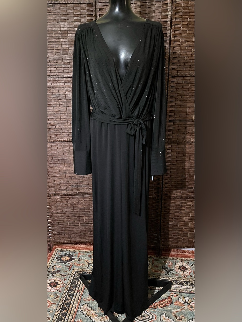 NEW DKNY Women’s Rhinestone-Striped Split-Leg Jumpsuit – Black – Size 18W - Picture 5 of 10